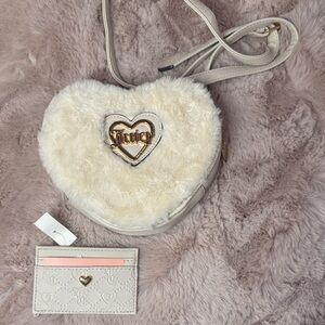 Juicy Couture Fluffy white Heart Crossbody Bag with matching wallet